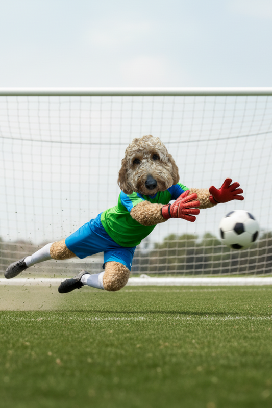 Soccer Goalie diving to block